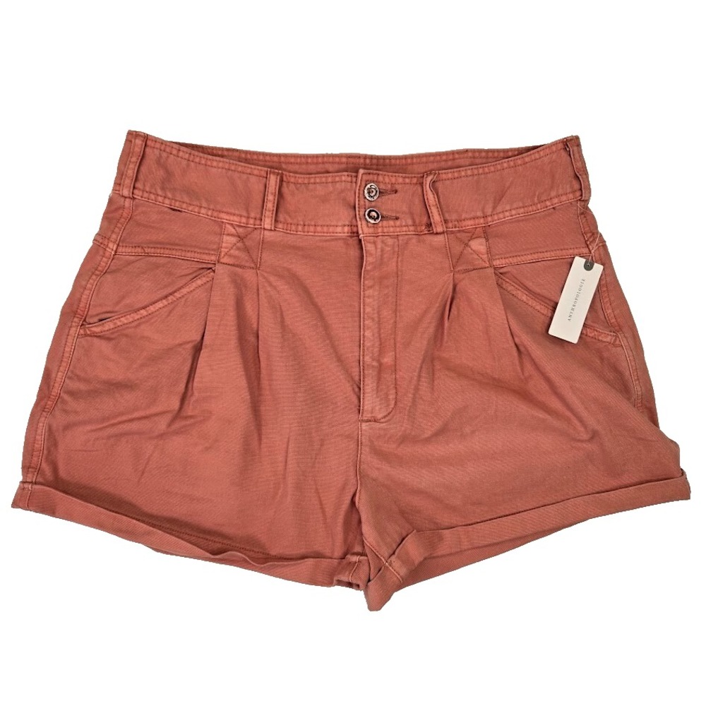 Anthropologie Pilcro Relaxed Pleated Shorts High Rise Cuffed Size 32 Peach NWT